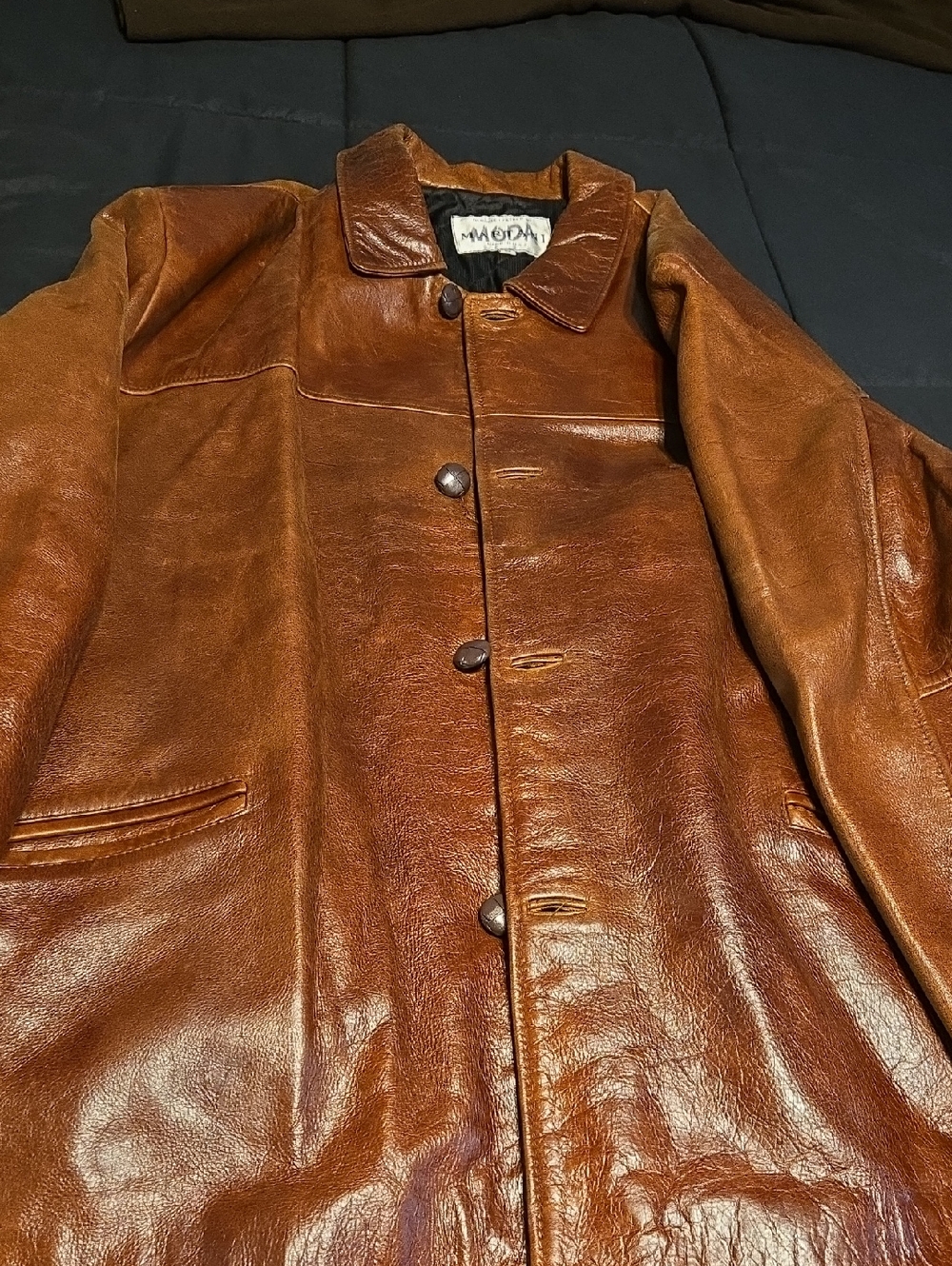 Vintage Brown Leather Button-Front Coat by Magdaa